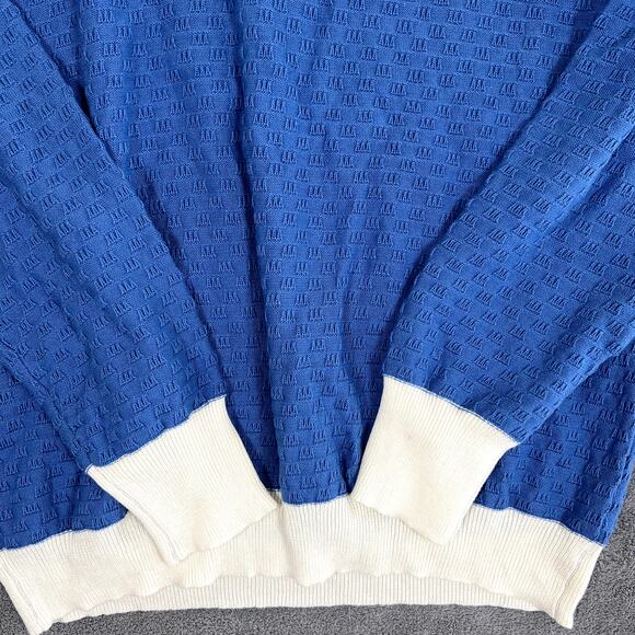 Oxknit Sweater Polo Men's M Johnny Collar Blue Knit Coastal Retro Preppy 70's - Picture 3 of 8